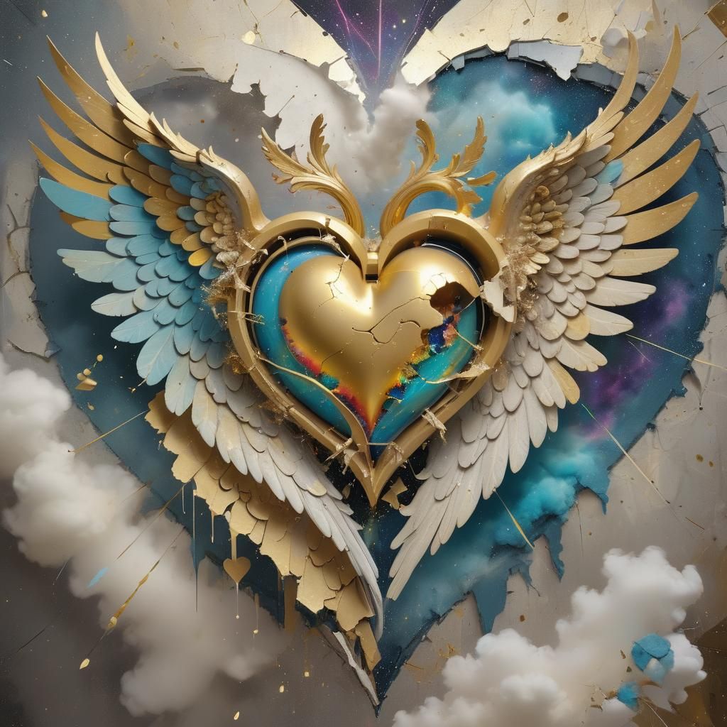 Surreal Heart with Angel Wings in Pop Art Style
