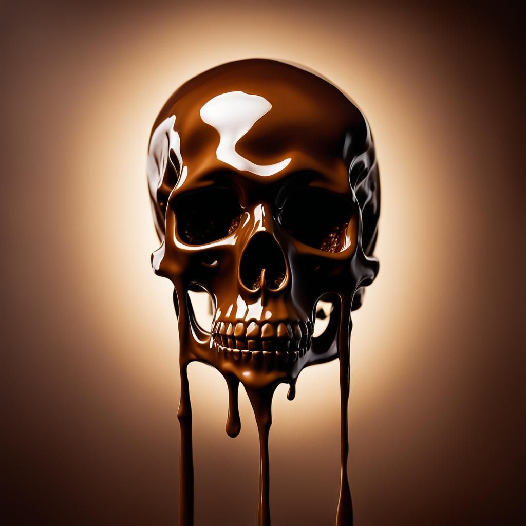 Surreal Chocolate Skull Melting in Dreamlike Macro Photograp...