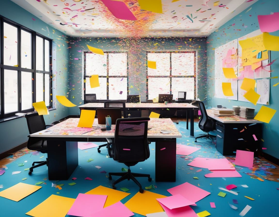 Vibrant Office Meeting Scene in Expressive Brushstrokes