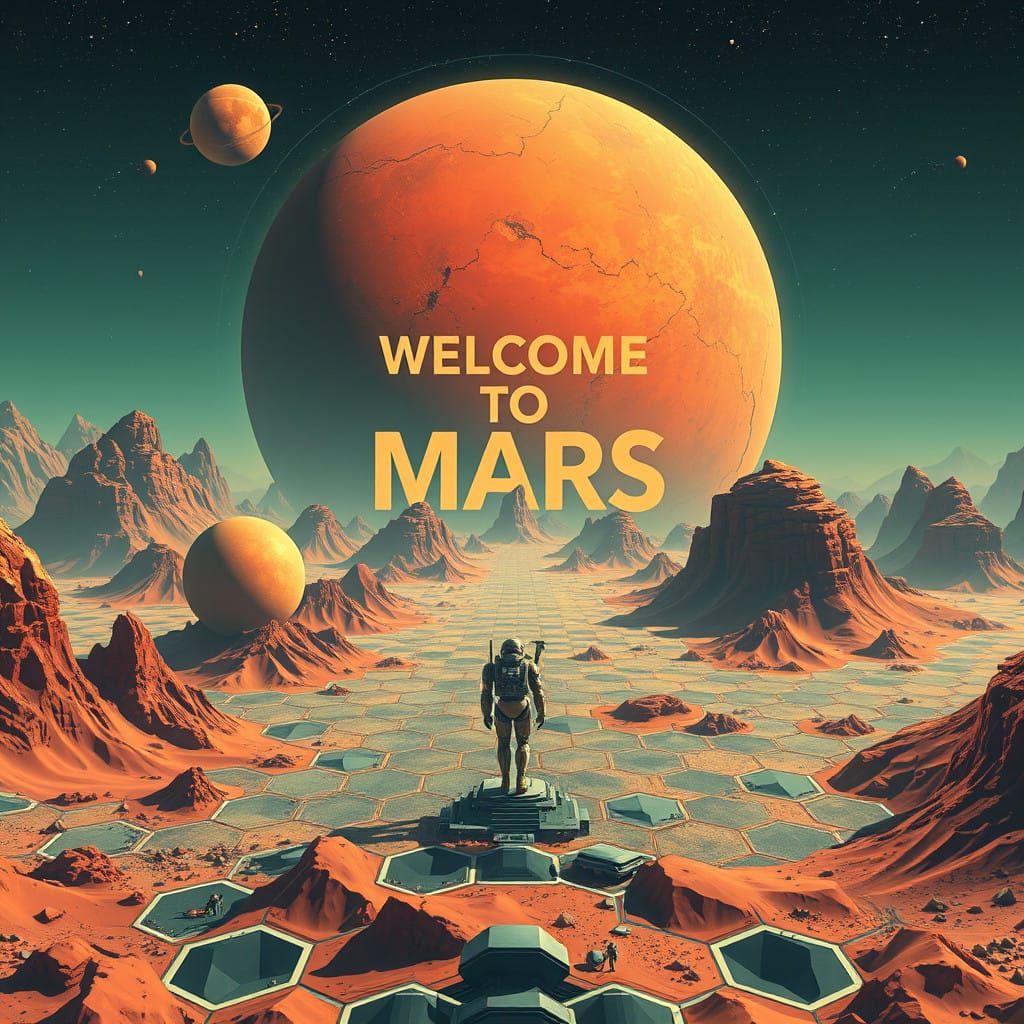 Mars Terraformed Planet with Retro-Futuristic Designs