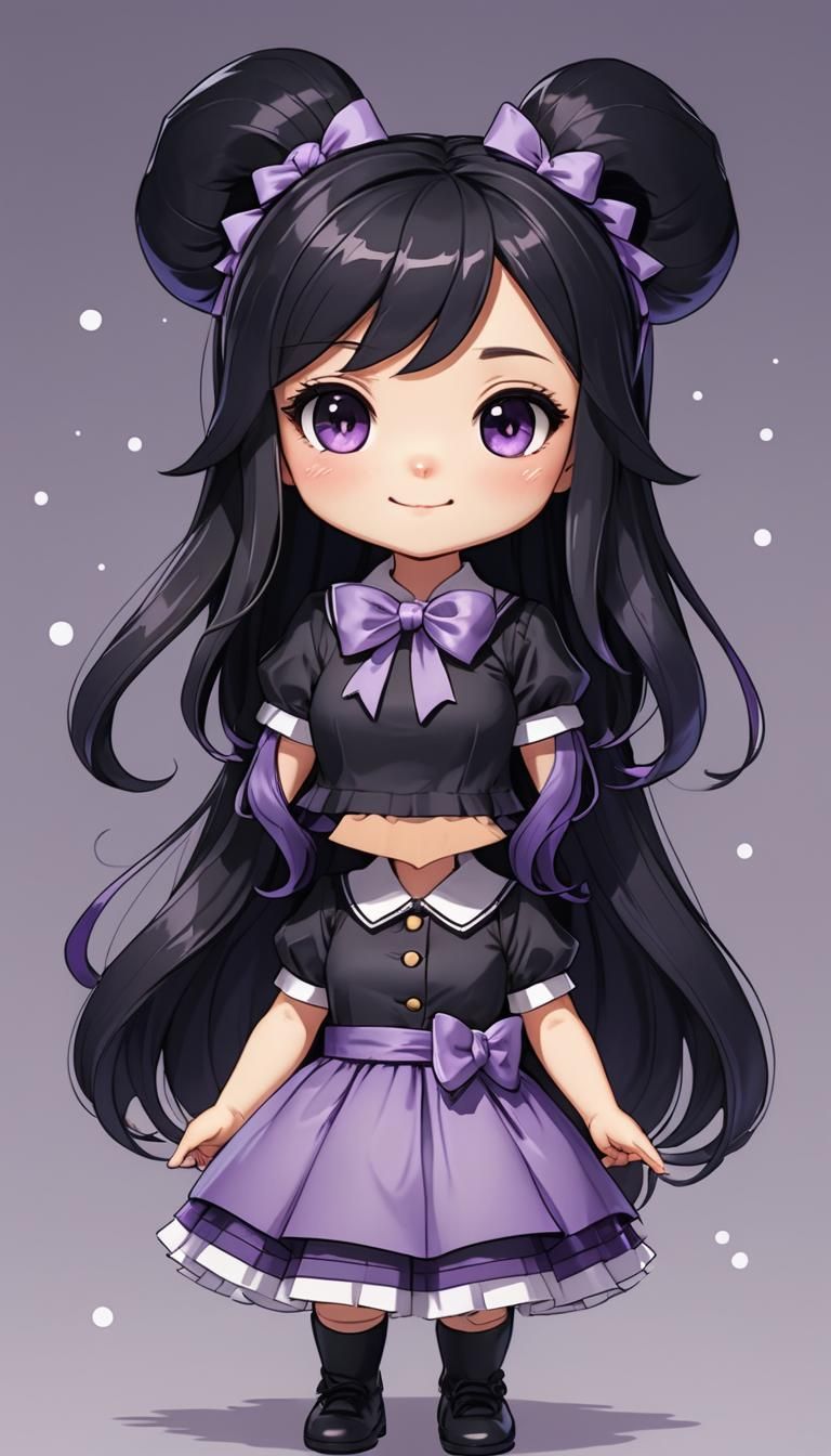 Chibi Character with Purple Bow in Digital Illustration