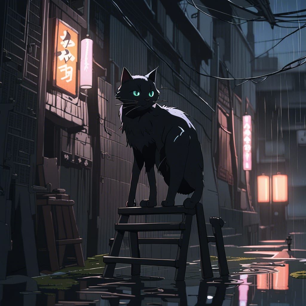 Black Cat in Alleyway: 3D Anime Art