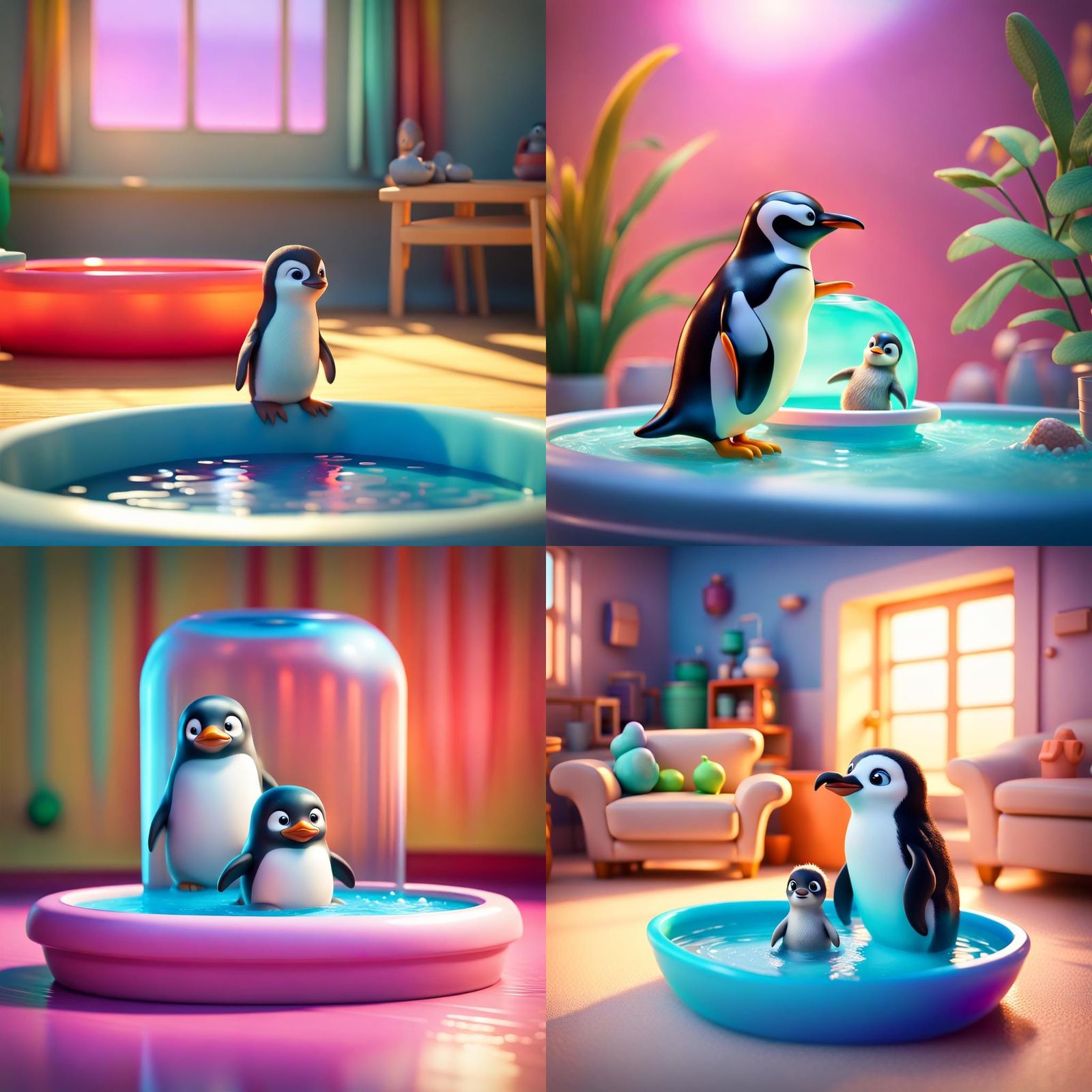 Penguin and Seal in Pool: 3D Digital Art