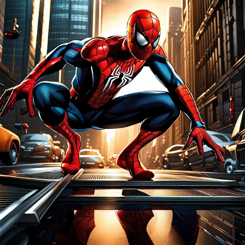 Spiderman saving the city.