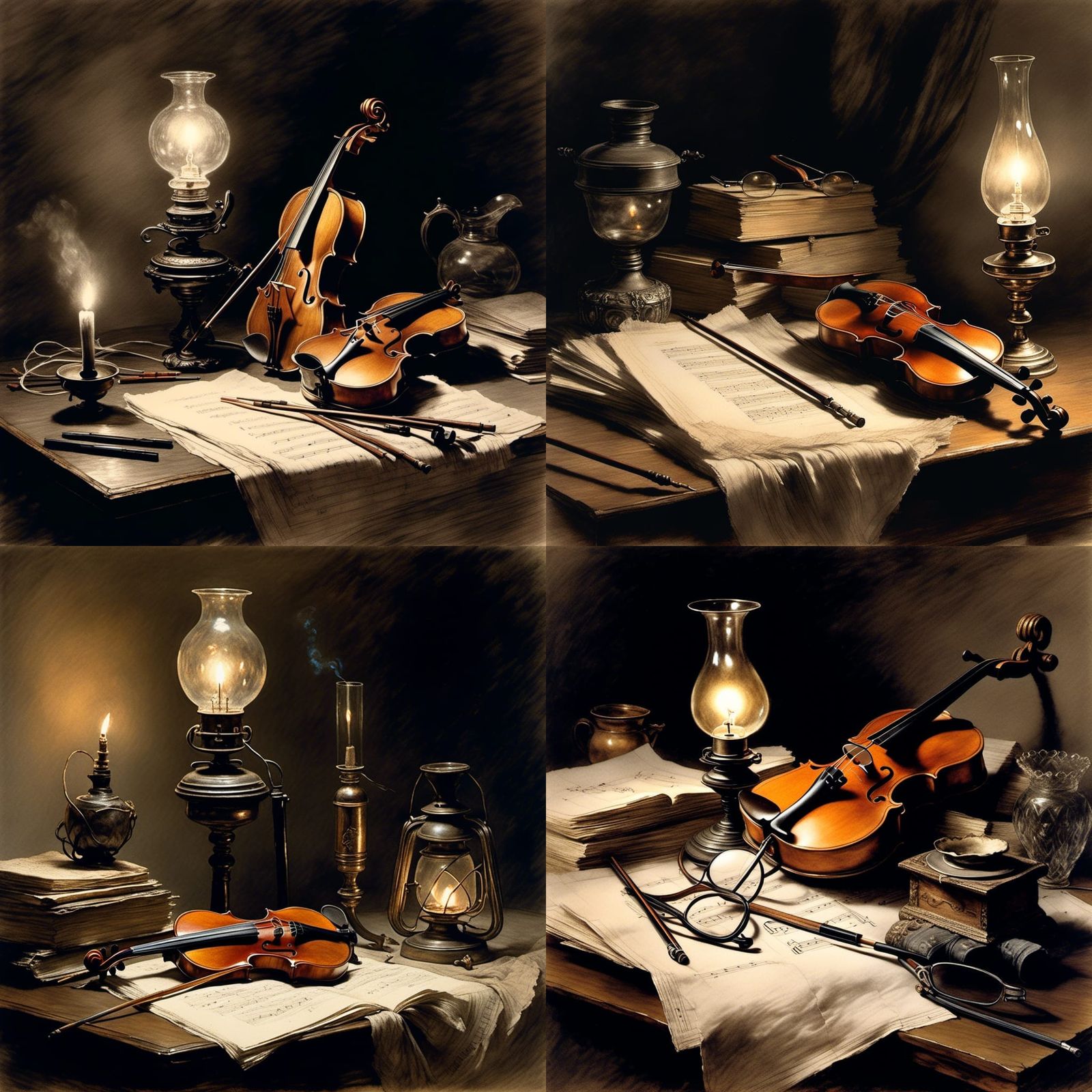 Still Life with Violin, Lamp and Eyeglasses