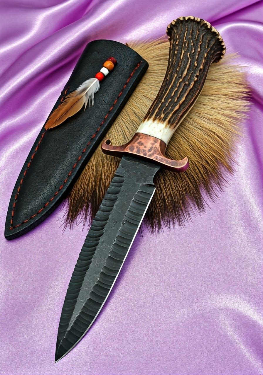 Obsidian Blade in Copper and Deer Antler Handle