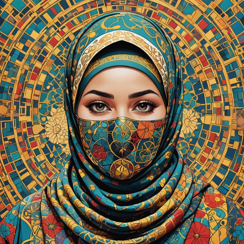 Hijabi Woman Soul Blossom in Pop Art Style