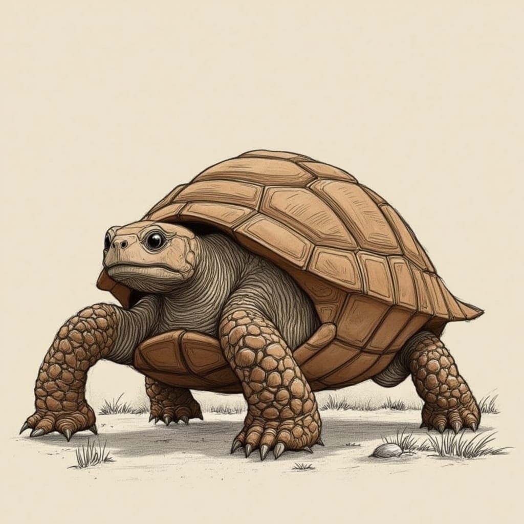 Venerable Tortoise in Lifelike Pencil Sketch Style