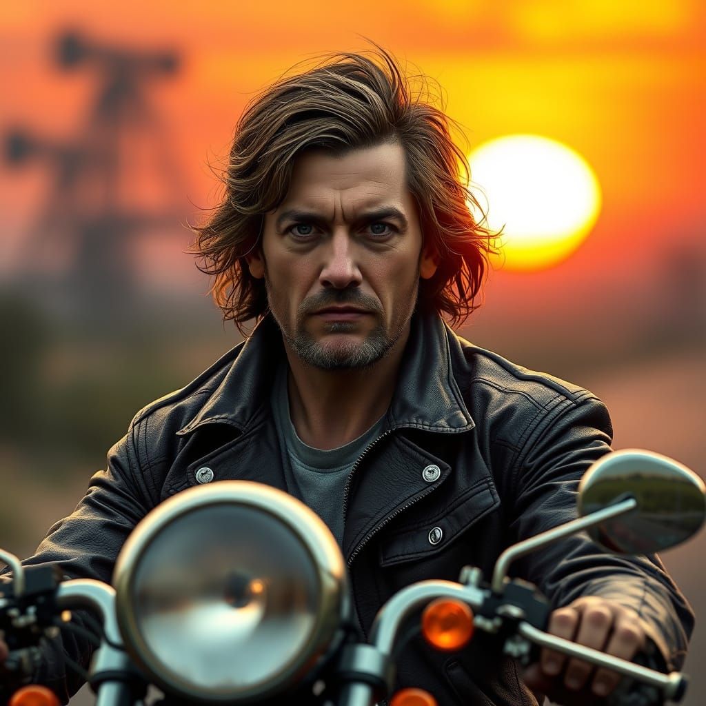 1970s Motorbike Rider in Gritty Concept Art Style