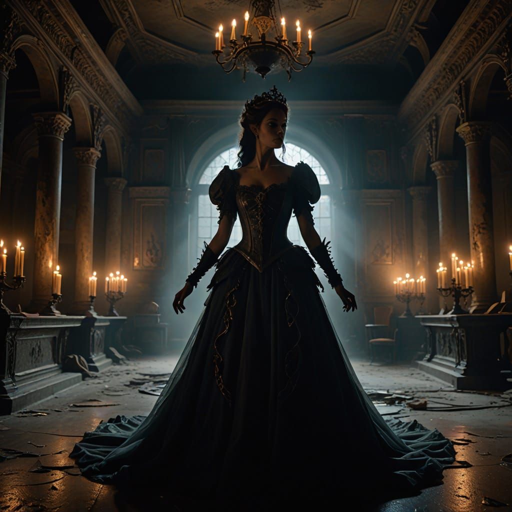 Ethereal Princess Transforms into Shadowy Dragon in Abandone...