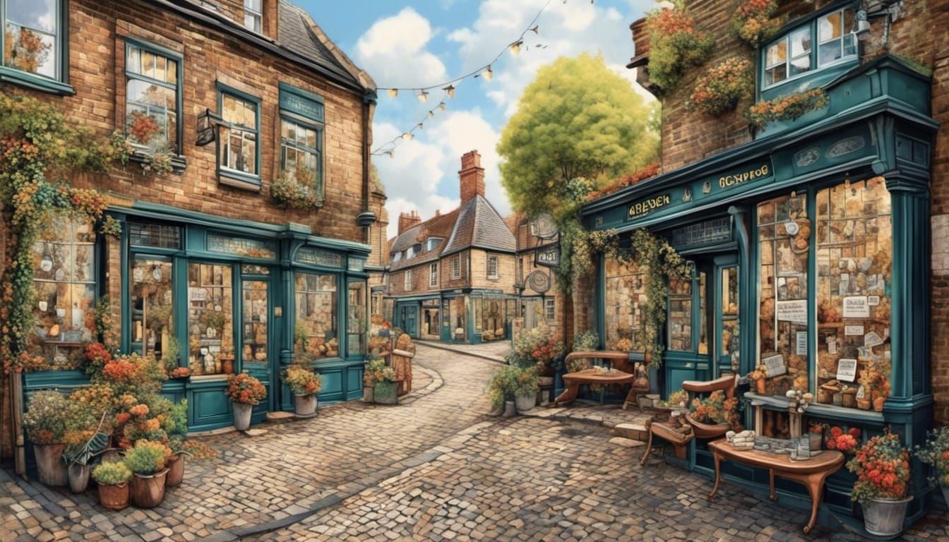 Victorian Street Scene with Pugs and Gentleman