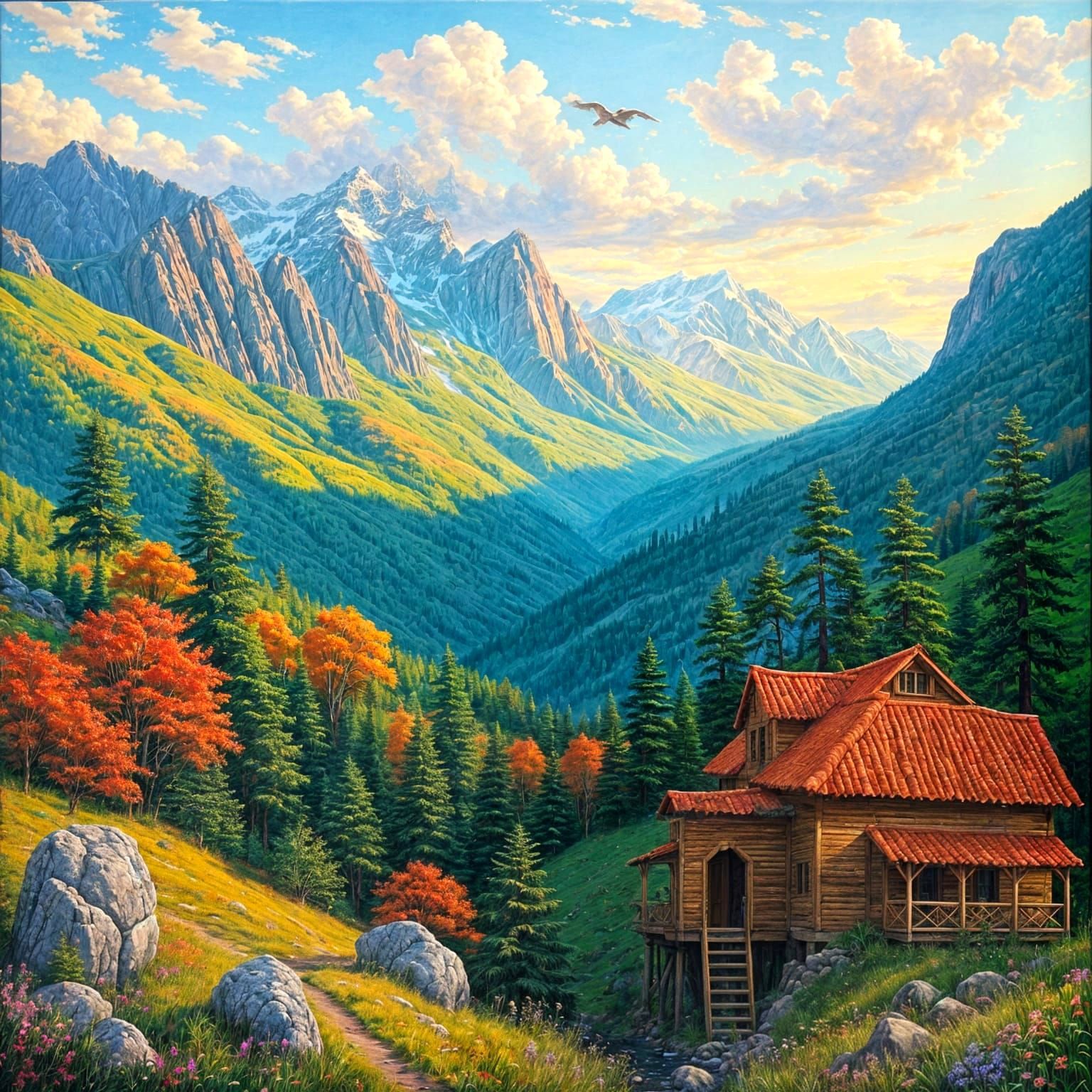 Vibrant Photorealistic Landscape Painting