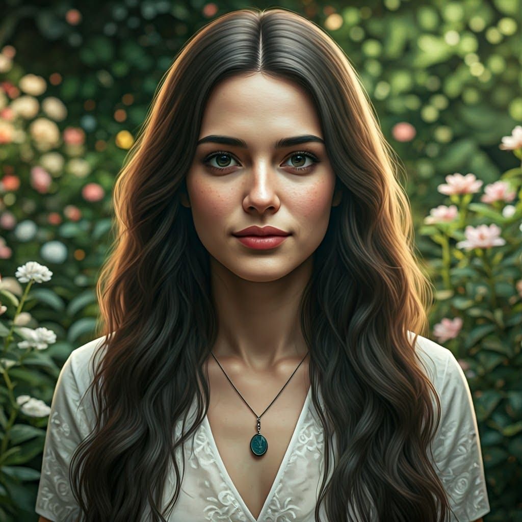 Ethereal Portrait of Woman in Lush Natural Setting