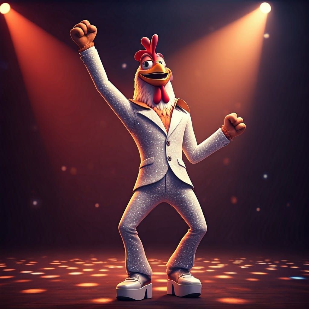 Funky Disco Chicken Dances in Retro Style