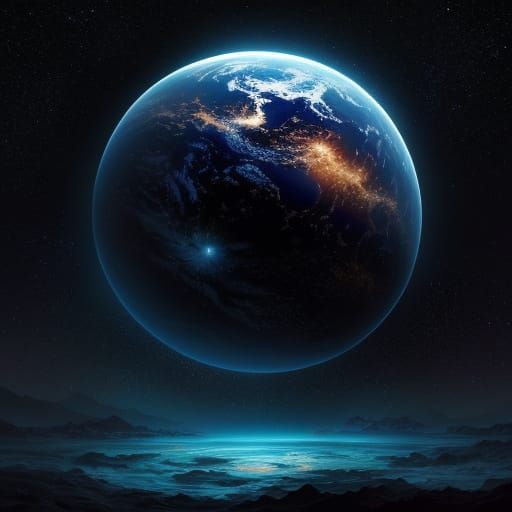 Majestic Planet in Deep Space, Detailed Digital Painting