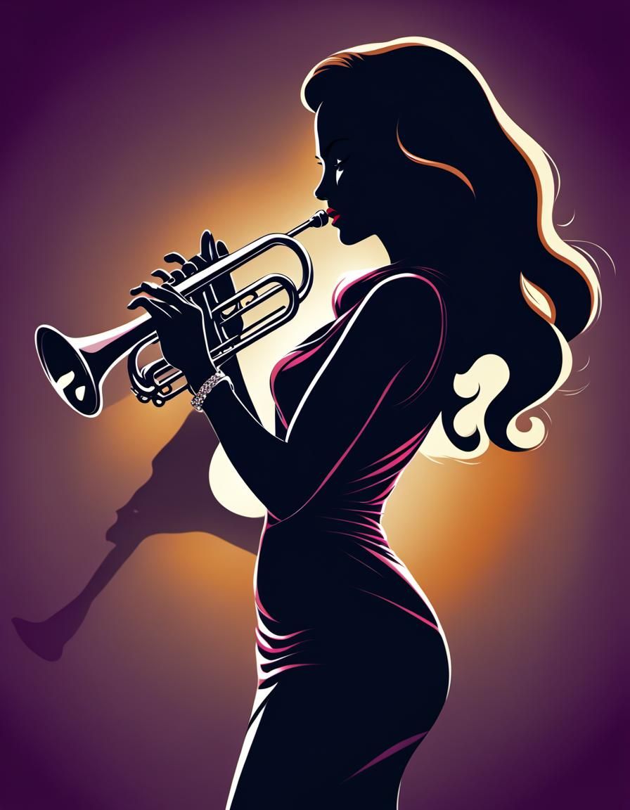 Jessica Rabbit Trumpet Silhouette in 70s Vector Style