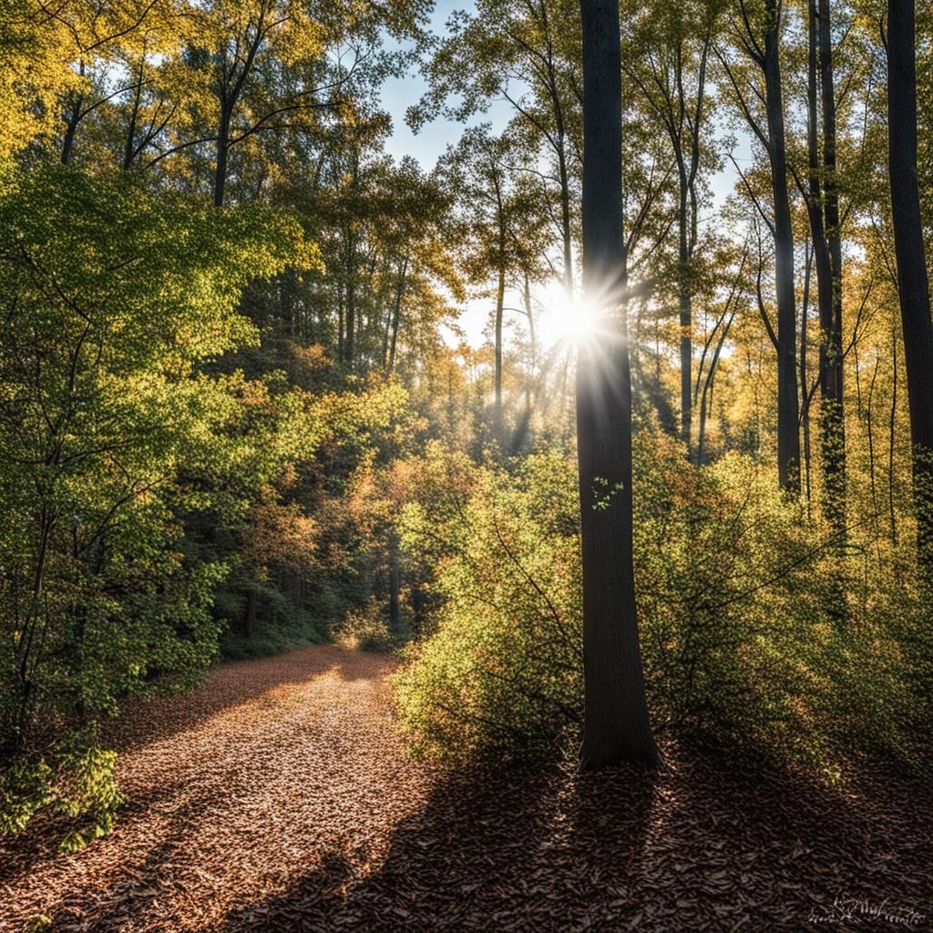 Sunlit Autumn Forest Landscape Painting