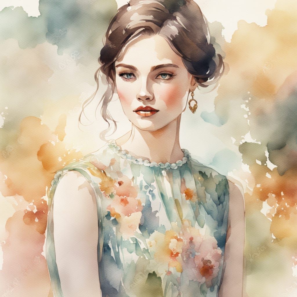 Watercolor Illustration of a Stylish Young Woman