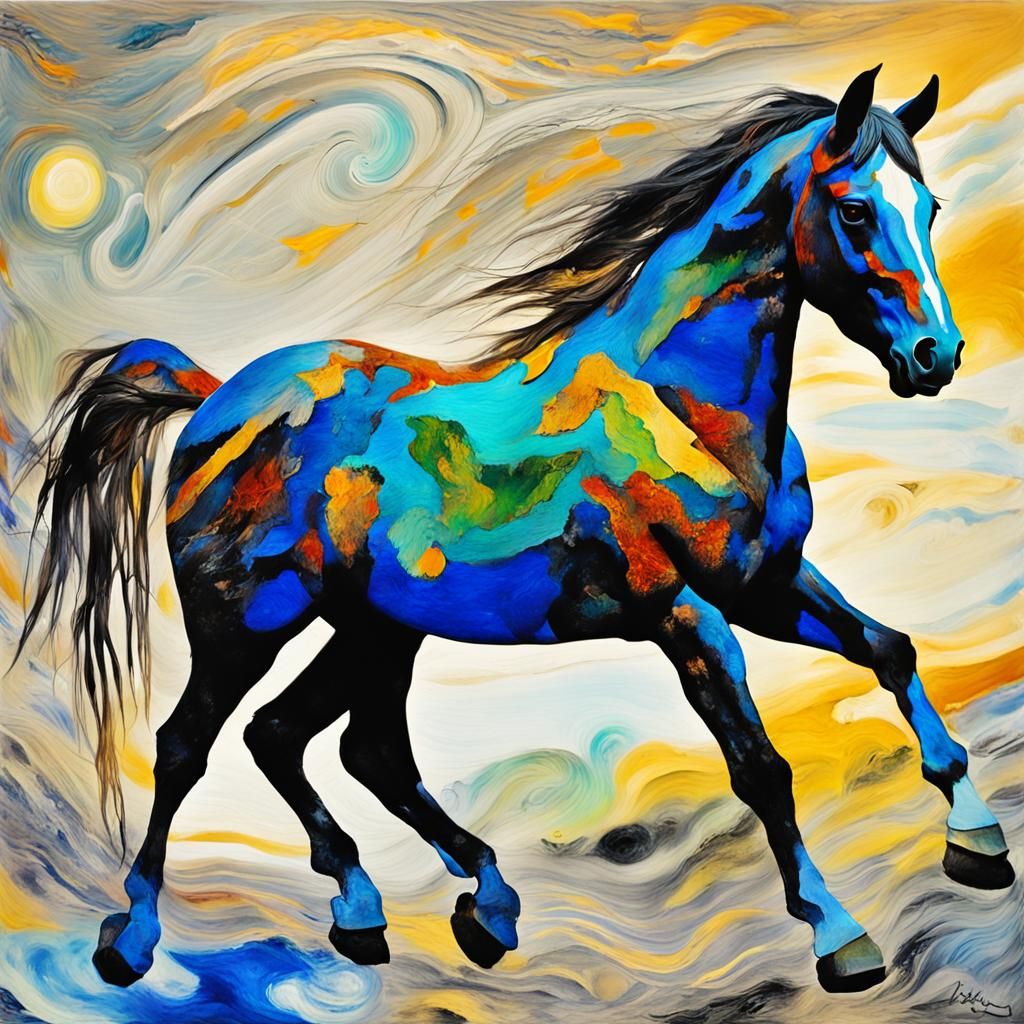 Lakota Heyoka Horse with Van Gogh and Rayograph Elements