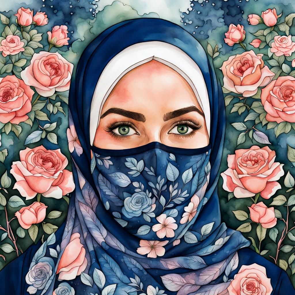 Irish Woman in Hijab Portrait in Watercolor Style