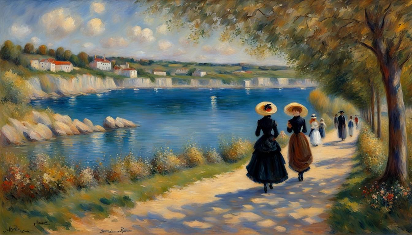 Impressionist Painting of Two Women in a Landscape