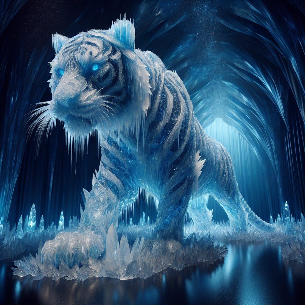 Majestic Icy Blue Tiger Radiates Celestial Glow