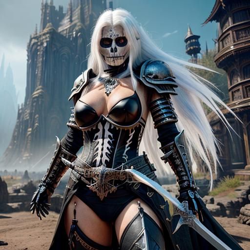 Woman with Skeleton Tattoo in Dark Fantasy Art