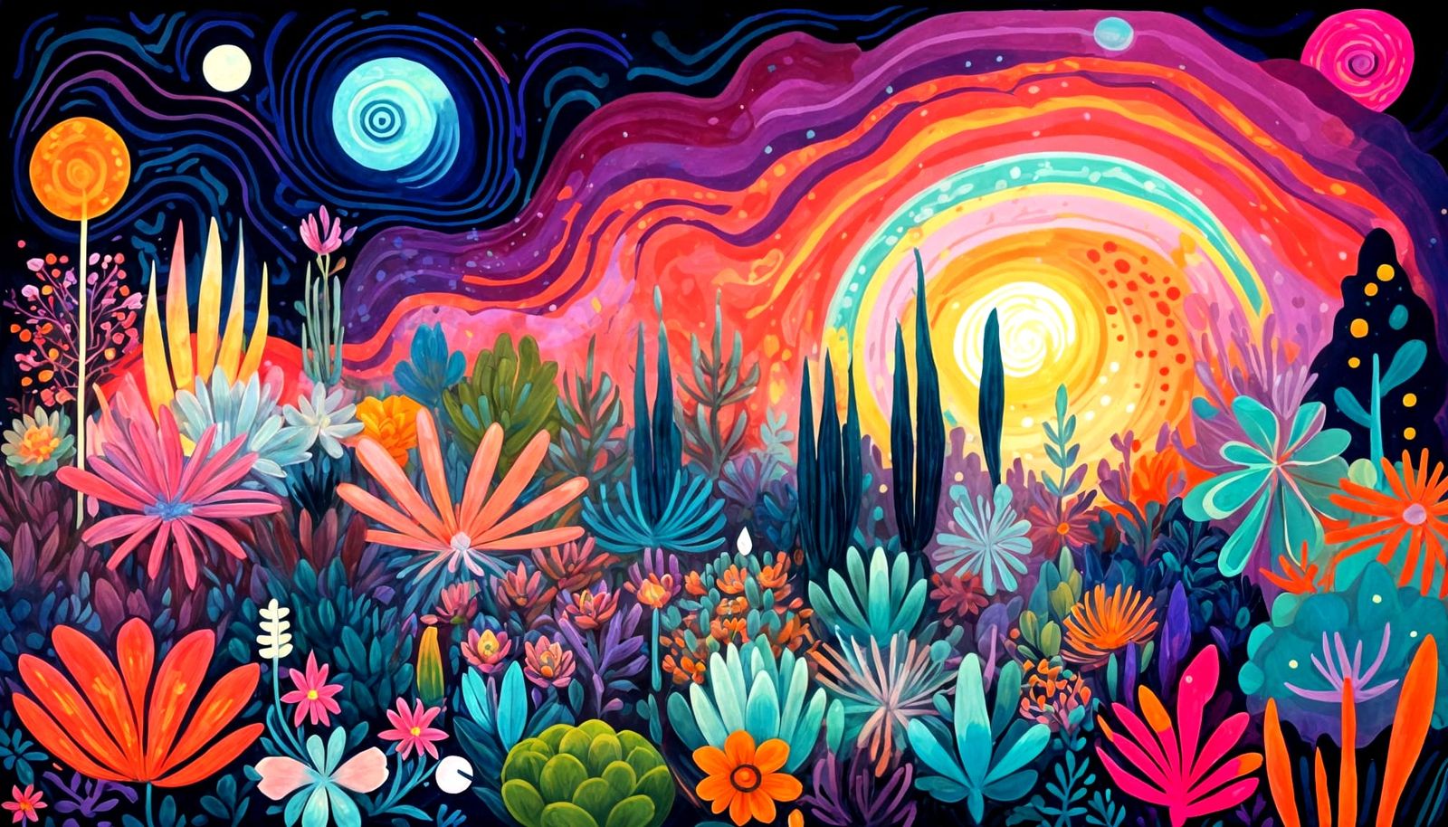 Cosmic Star Garden: Expressionistic Glowing Flora Illustrati...