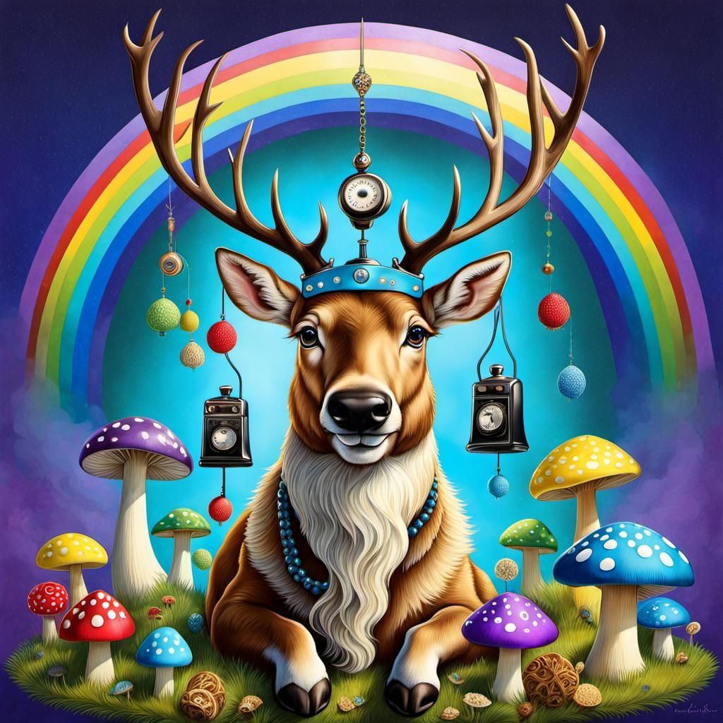 Singing Reindeer with Rainbow Filigree Tessellations