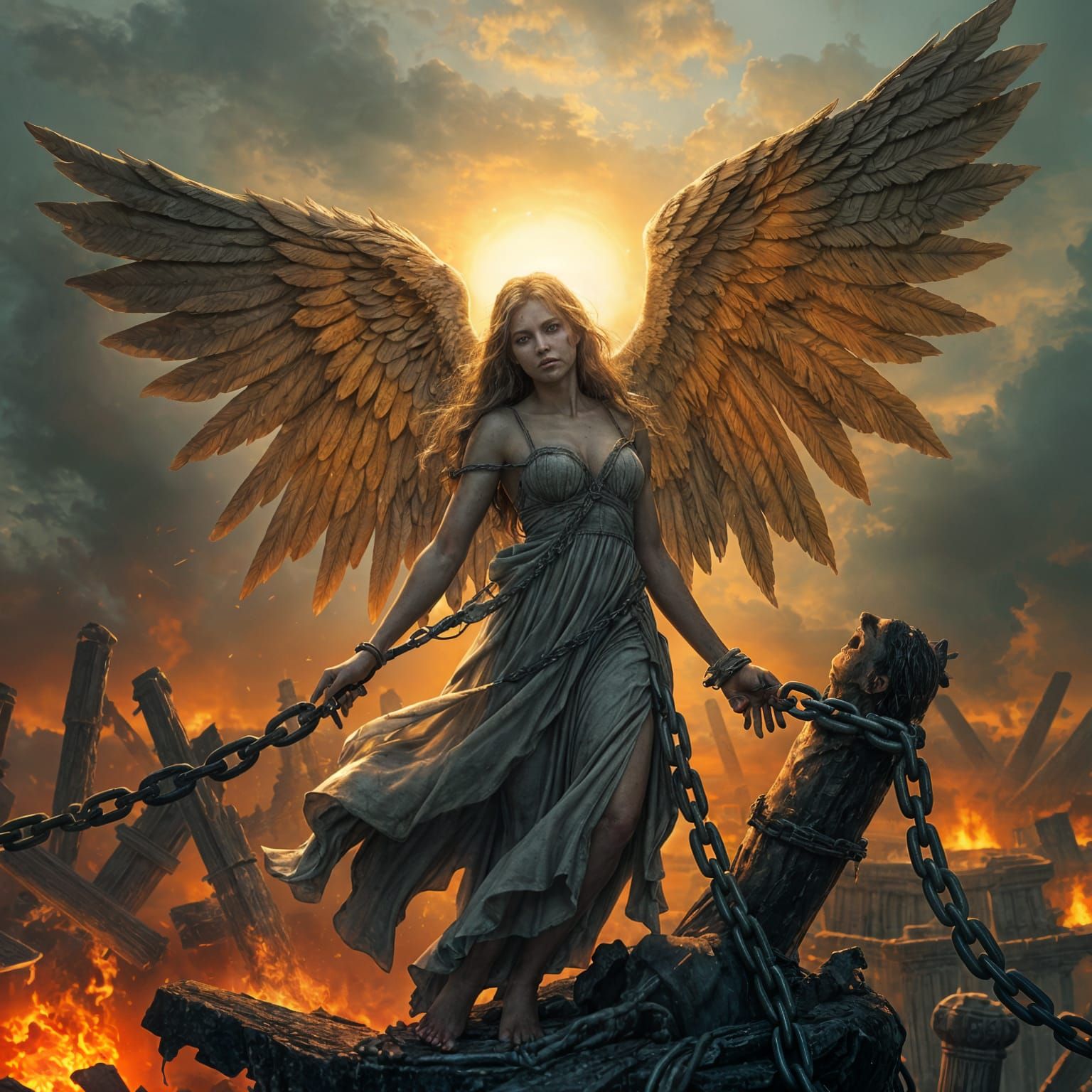 Shackled Angel in a Desolate Hellscape
