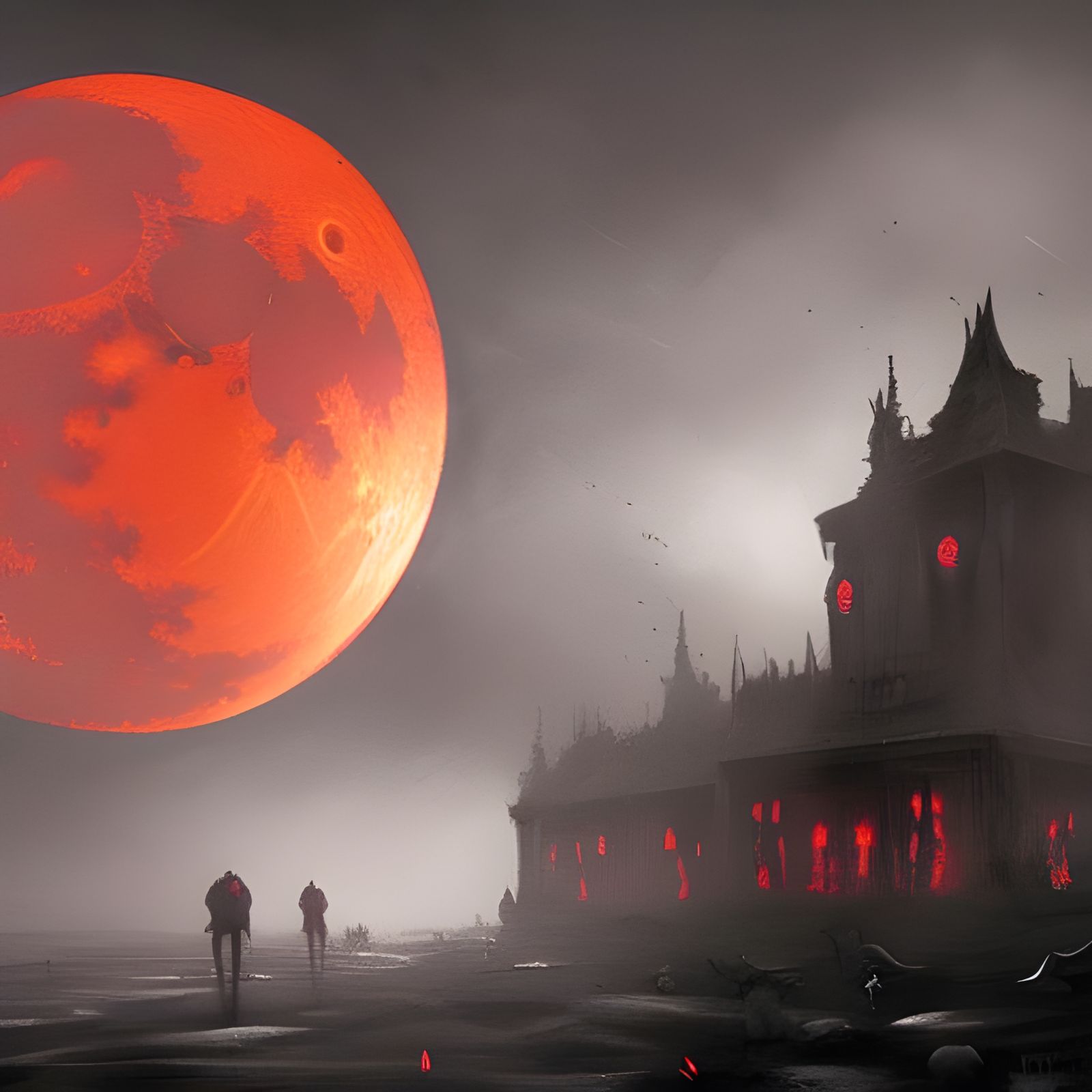 Sinister Ravens Mausoleum Under Blood Moon