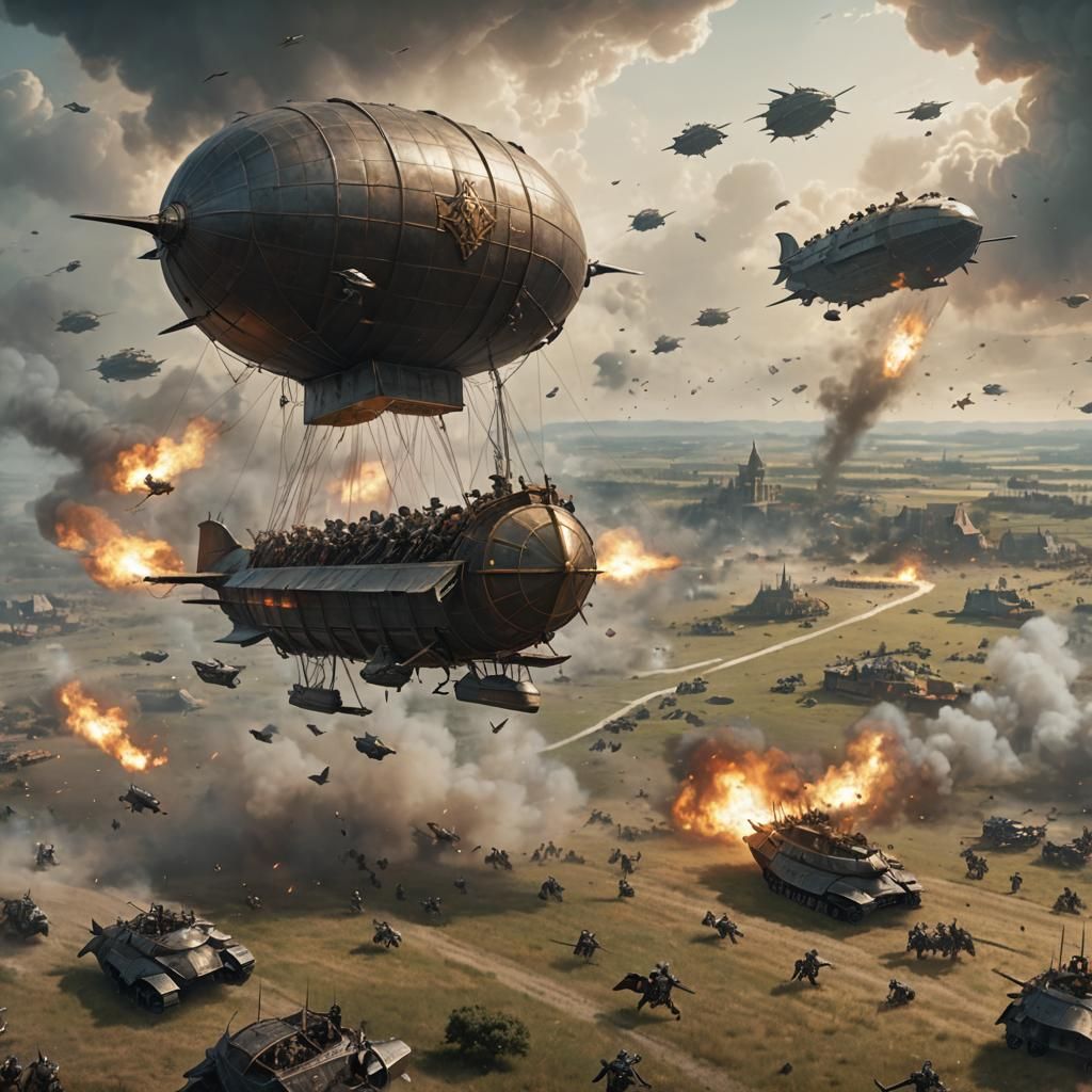 Airship Over Battlefield of Armored Knights