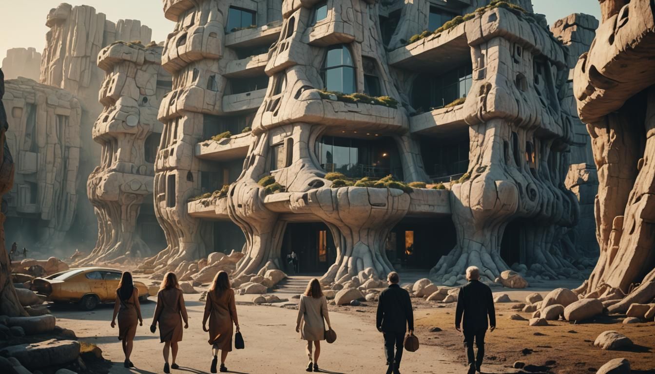 modern stone age architecture, organic looking textures, volumetric light, sharp focus