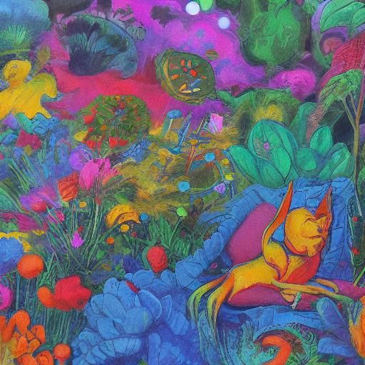 Surreal Alien Rabbit Reigns in Luxurious, Whimsical Garden