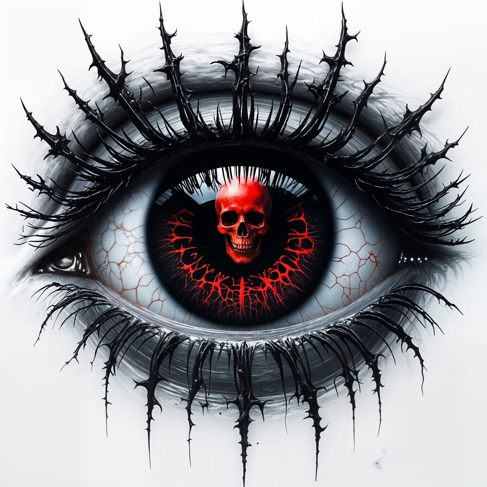 Gothic Eye with Skeletons in White and Red Glow