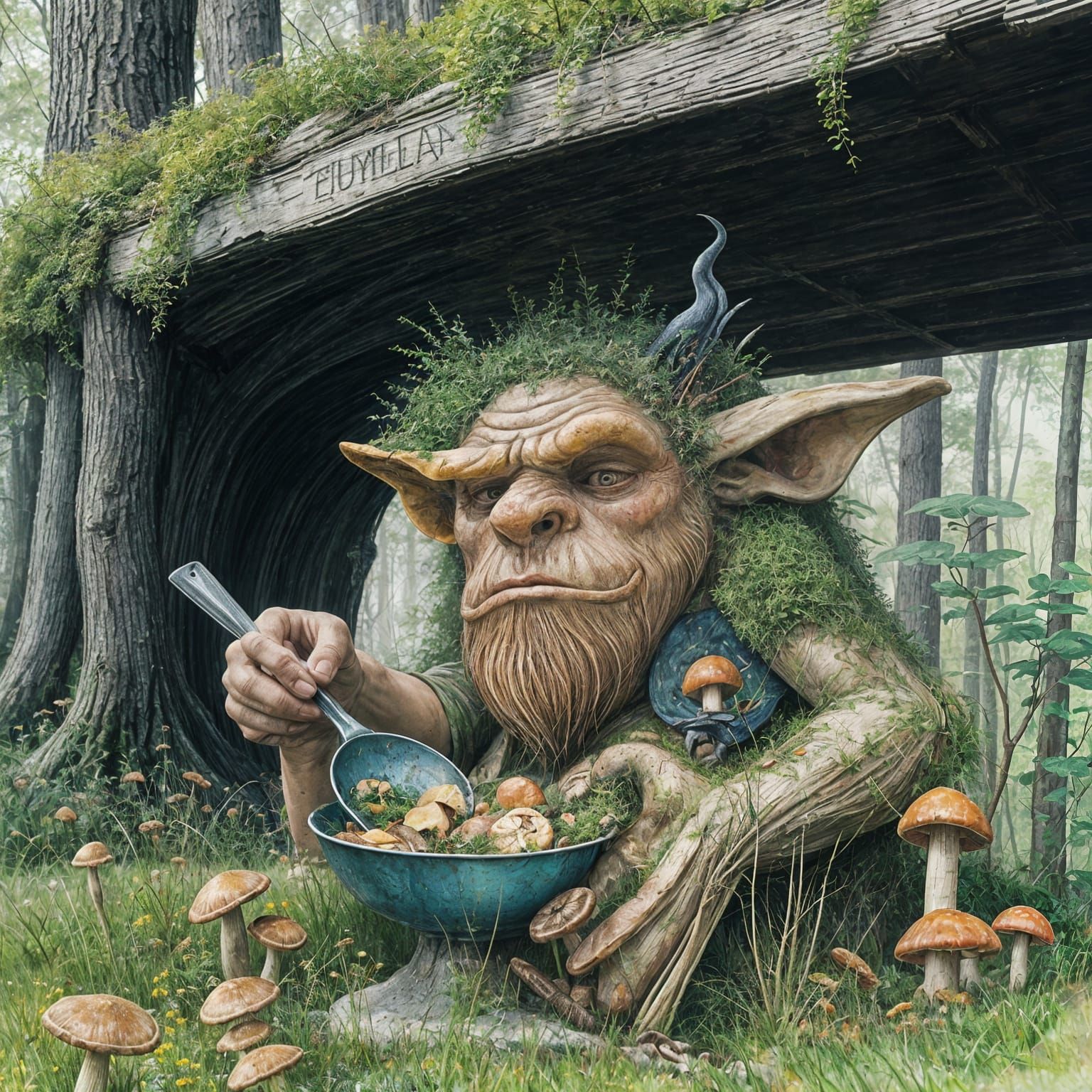 Forest Troll Chef: Gouache and Watercolor Masterpiece