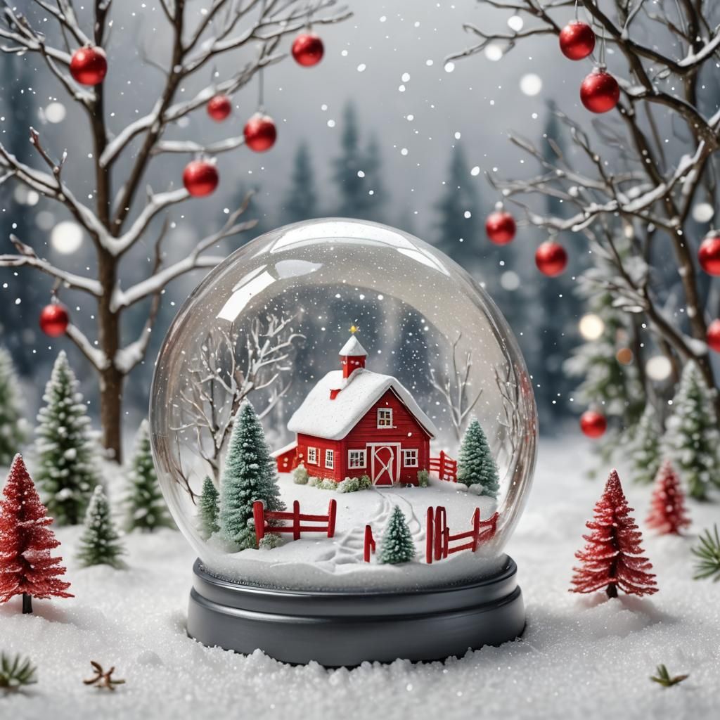 Magical Snowglobe with Miniature Red Barn