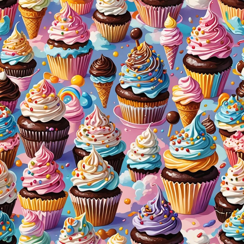 Colorful Candyland Bakery with Cupcakes and Ice Cream