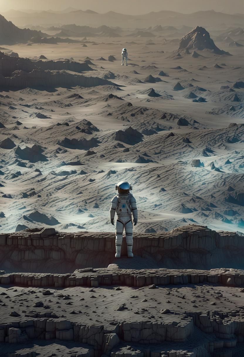 Astronaut at Edge of Alien Structure in Golden Hour