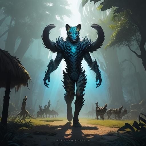 Royal Jaguar Figure in Vibrant Digital Art Style