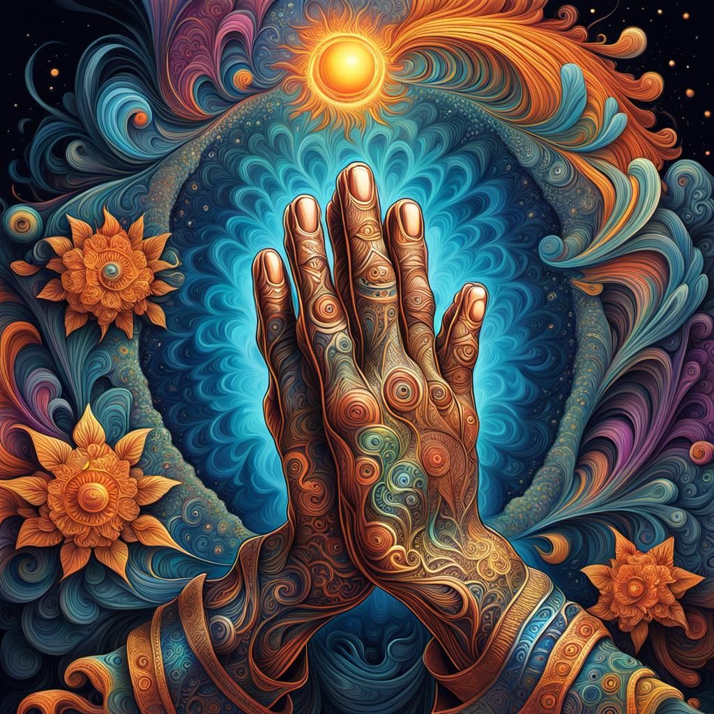 Detailed Praying Hands in Abstract Graffiti Style