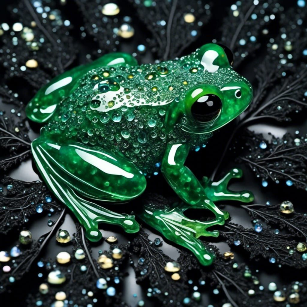 Dark Jade Green Glass Frog