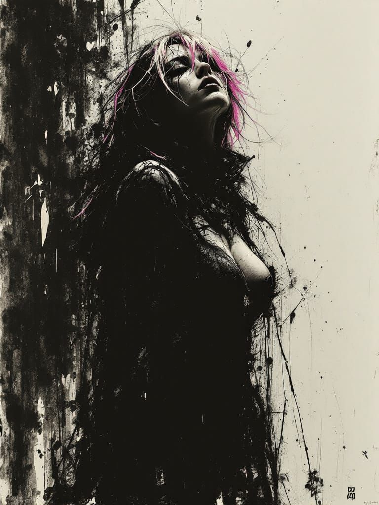 German Expressionist Pin-Up Woman in Charcoal