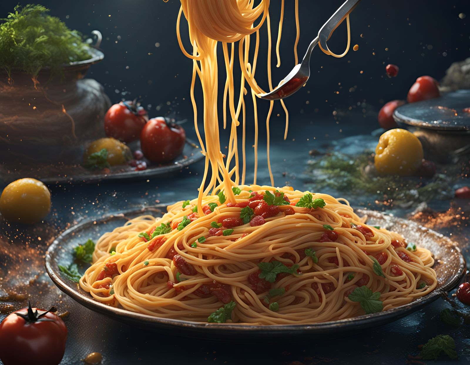 Fantastical Spaghetti in Detailed Matte Painting Style