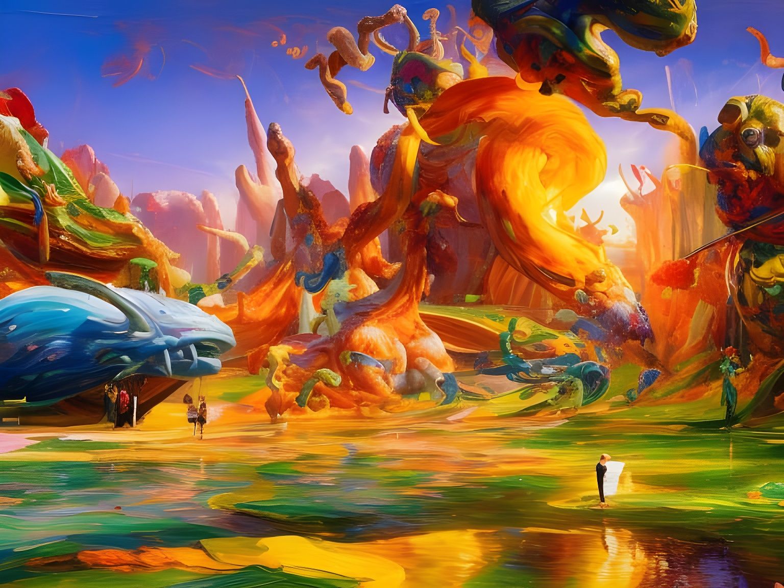 Rainbow Terraforming Concept Art in Expressionist Style