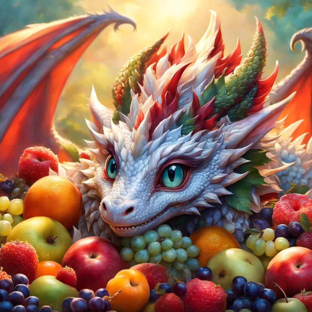 Adorable Fruity Dragon in Anime Style