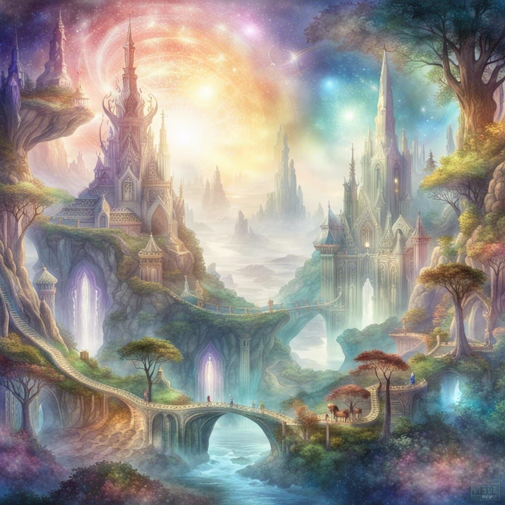 Mythical Goddess in Portalworlds Landscape: Watercolor Art