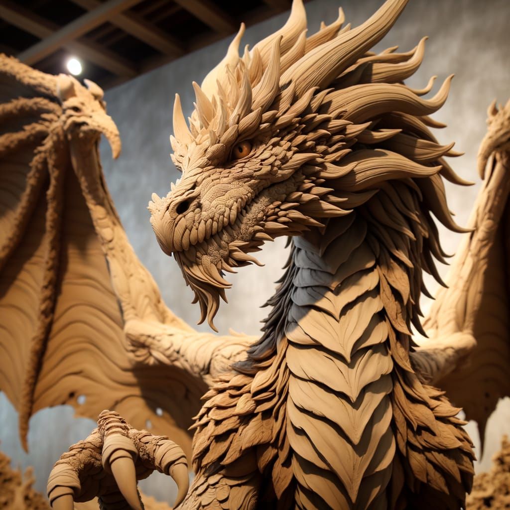Majestic Clay Dragon Sculpture with Intricate Details