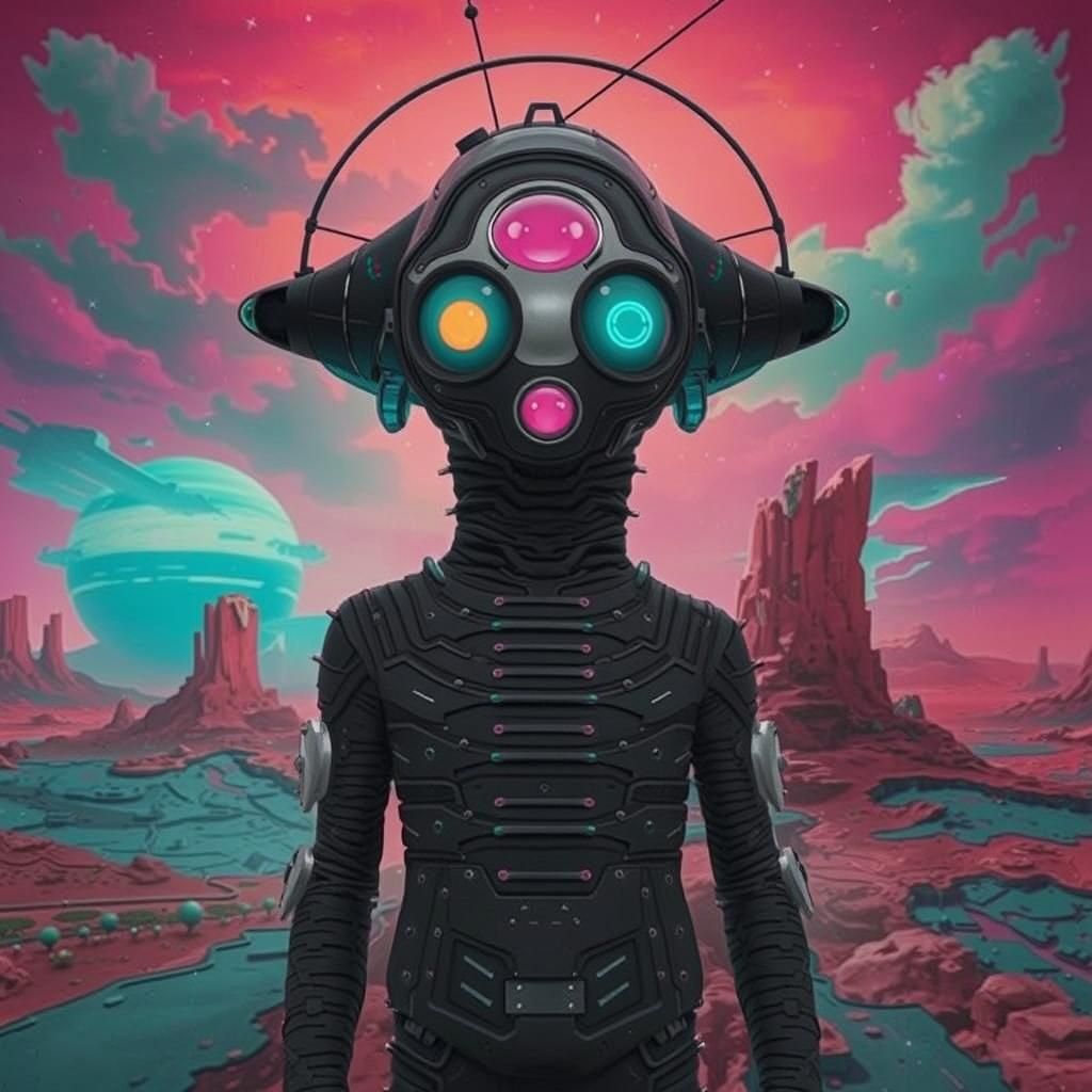 Humanoid Cat in Vaporwave Martian Dreamscape