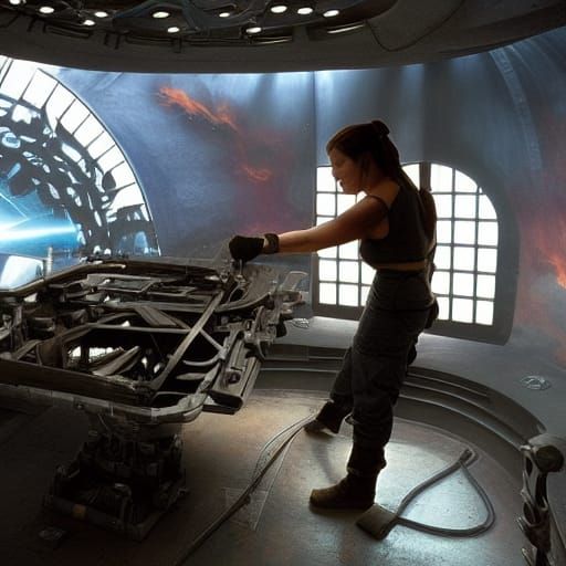 Female Mechanic Repairs Serenity in Digital Painting